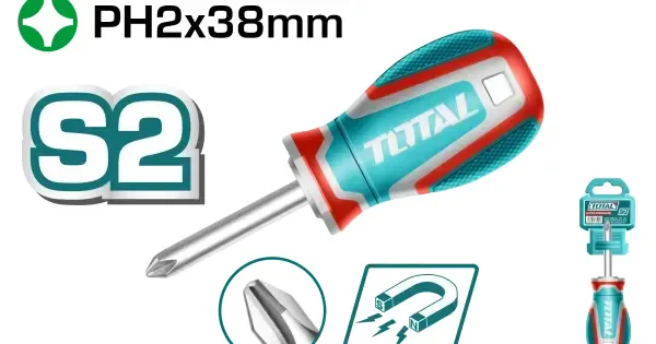 Total Tools TOTAL TOOLS Phillips Screwdriver PH2 Magnetic Tip, S2 Steel Round Shank, 6.0mm Diameter x 38mm Blade, Ergonomic Three-Color Handle - TSDPH2038