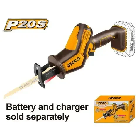 INGCO CRSLI6508 20V Cordless Reciprocating Saw | 3200 RPM | 65mm Wood Cutting | 8mm Metal Cutting | Integrated Work Light | Battery & Charger Sold Separately