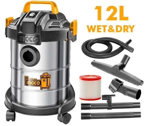 INGCO VC14122 800W Vacuum Cleaner | 12L Metal Tank | HEPA Filter | 16kPa Vacuum Pressure | Copper Motor