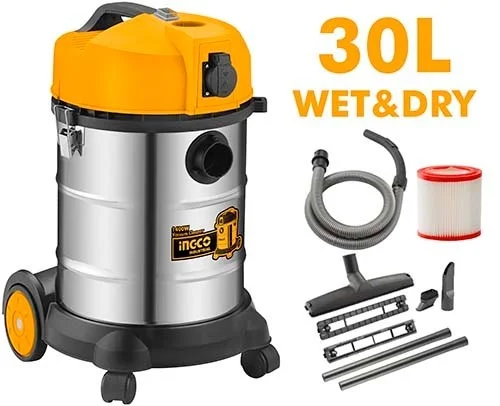 INGCO VC14301 1400W Wet & Dry Vacuum Cleaner | 30L Stainless Steel Tank | 18kPa Vacuum | HEPA Filter