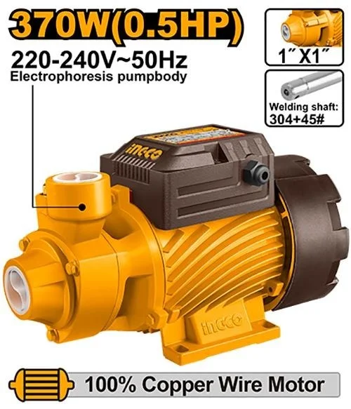 INGCO VPM37068 370W 0.5HP Peripheral Water Pump | 38m Max Head | 36L/min Max Flow | 8m Suction Lift | Brass Impeller | Copper Motor