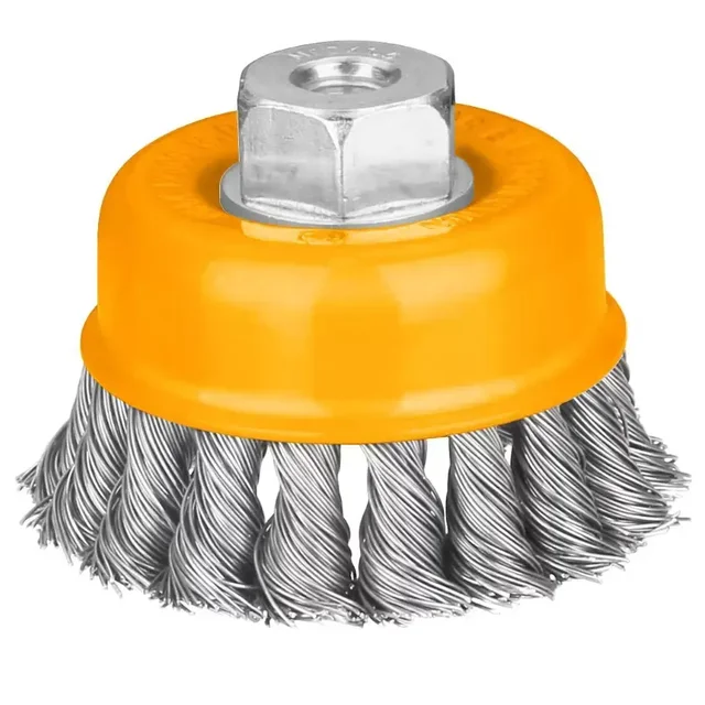 INGCO WB21002 100mm 4" Wire Cup Brush | M10x1.5 Thread | 0.5mm Wire | 8500 RPM | Rust & Paint Removal