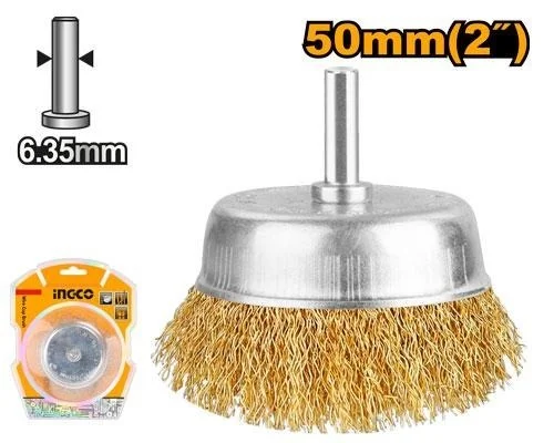 INGCO WB30501 50mm 2" Wire Cup Brush | 1/4" Shank | 0.3mm Wire | 4500 RPM | Deburring & Paint Stripping