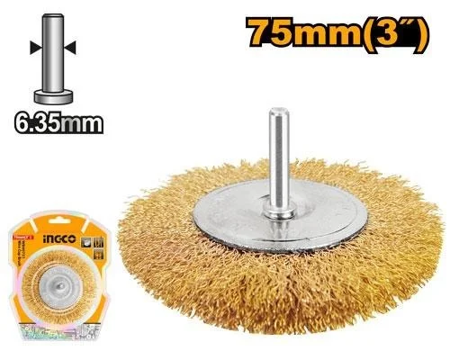 INGCO WB40751 75mm 3" Wire Wheel Brush | 1/4" Shank | 0.3mm Wire | 4500 RPM | Deburring & Paint Removal