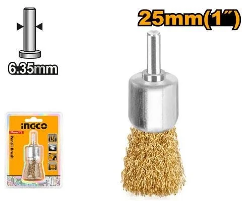 INGCO WB70241 25mm 1" Pencil Wire Brush | 1/4" Shank | 0.3mm Wire | 4500 RPM | Deburring & Paint Stripping