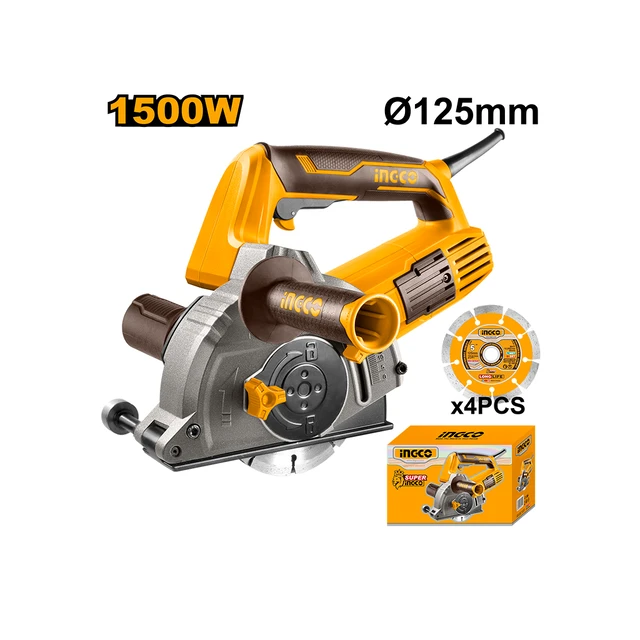 INGCO WLC15008 1500W Wall Chaser | 10500 RPM | 125mm Disc | 3-29mm Cutting Depth | 8-30mm Cutting Width | 4 Cutting Discs