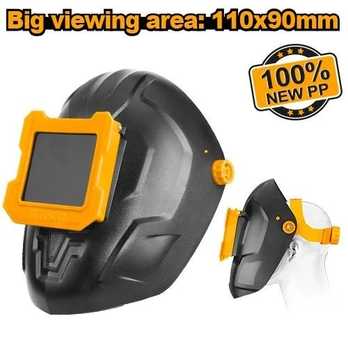 INGCO WM128 Welding Mask | 110x90mm Movable Glass | 100% PP Welding Face Shield | Clear Protection Glass