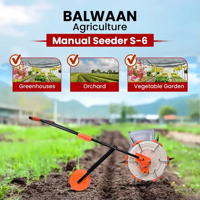 Balwaan Krishi Balwaan S-6 6-Tooth Hand Push Precision Manual Seeder with 8.5cm Adjustable Sowing Depth & 8-Size Roller Set - MTAK-MA-HA-6937