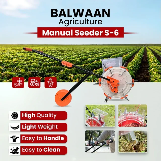 Balwaan Krishi Balwaan S-6 6-Tooth Hand Push Precision Manual Seeder with 8.5cm Adjustable Sowing Depth & 8-Size Roller Set - MTAK-MA-HA-6937