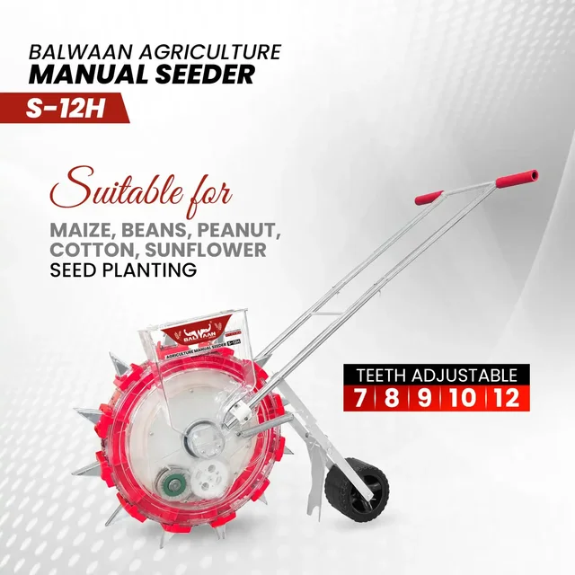 Balwaan Krishi Balwaan S-12H 12-Tooth Hand Push Precision Manual Seeder with 8.5cm Adjustable Sowing Depth & 10-Size Roller Set - MTAK-MA-HA-7033