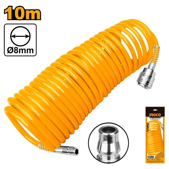 INGCO AH1101-3 10M PU Air Hose | 5mm Inner Diameter | 8mm Outer Diameter | Nitto Type Connector | Pneumatic Compressor Hose