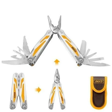 INGCO HFMFT0115 15-in-1 Foldable Multi-Function Tool | Pliers, Knife, Screwdrivers & Bottle Opener | Nylon Pouch