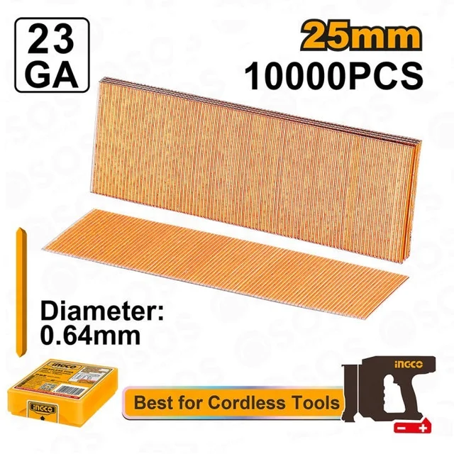INGCO ANA06825 25mm 23 Gauge Pin Nails | 10,000-Piece Box | 0.64mm Galvanized Steel | CBNLI3603 & CBNLI3606
