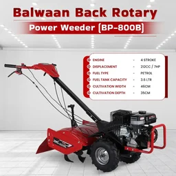 Balwaan Krishi Balwaan BP-800B Back Rotary 7HP 4-Stroke Petrol Power Weeder & Cultivator | Multi-Pulley Drive Technology (MPDT) Tiller with 12 Blades| MTAK-EN-PO-6032
