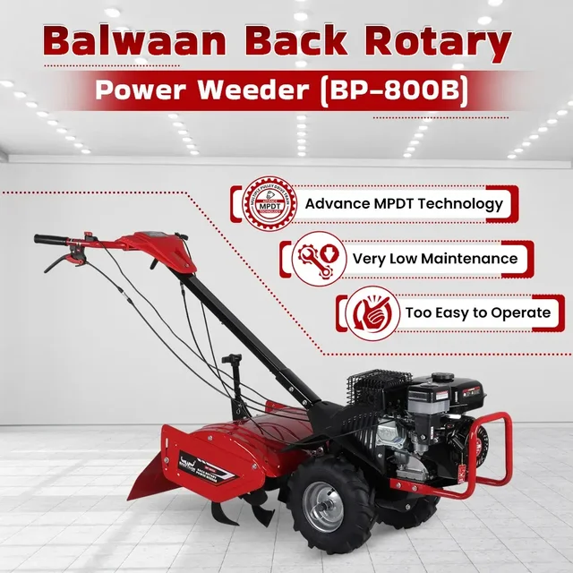 Balwaan Krishi Balwaan BP-800B Back Rotary 7HP 4-Stroke Petrol Power Weeder & Cultivator | Multi-Pulley Drive Technology (MPDT) Tiller with 12 Blades| MTAK-EN-PO-6032