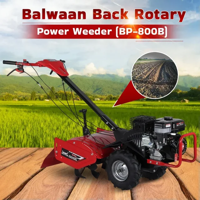 Balwaan Krishi Balwaan BP-800B Back Rotary 7HP 4-Stroke Petrol Power Weeder & Cultivator | Multi-Pulley Drive Technology (MPDT) Tiller with 12 Blades| MTAK-EN-PO-6032