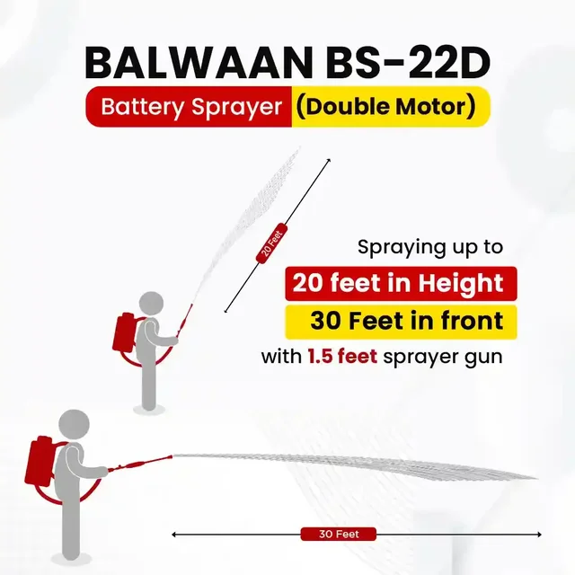 Balwaan Krishi Balwaan BS-22D Double Motor Battery Sprayer 20 Litre with 12x12 Battery, 4 Nozzles, 1+1 Extendable Lance, 45cm Spray Gun, Premium Shoulder Belt, Backrest Support & Delivery Pipe - MTAK-BA-SP-4859