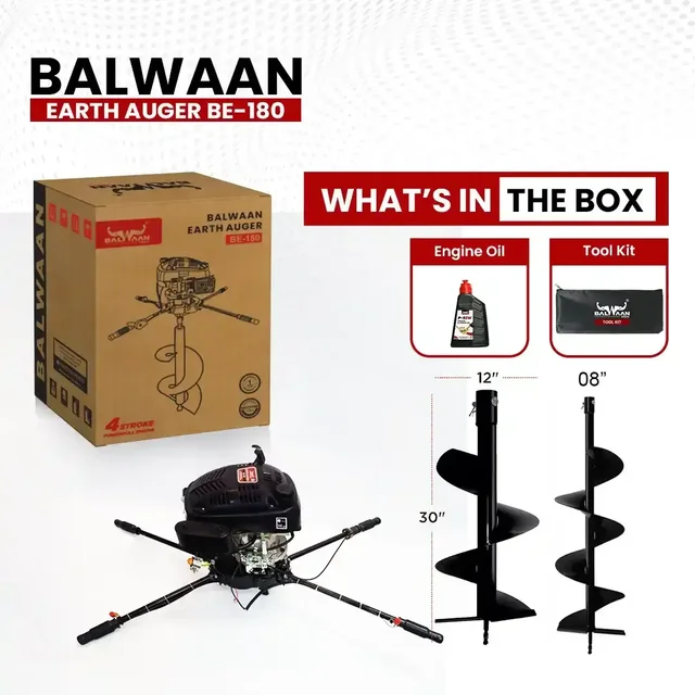 Balwaan Krishi Balwaan BE-180 2-Man Tree Planter 173cc 4 Stroke Petrol Engine with Professional Gearbox, Ultra Powerful Machine for Very Hard Soil & Tool Kit , Without Bit - MTAK-EN-EA-5569