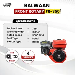 Balwaan Krishi Balwaan FR-350 7HP 4-Stroke Petrol Front Rotary Inter Cultivator & Tiller | Multi-Pulley Drive Technology (MPDT) with High Carbon Blades| MTAK-EN-PO-7058