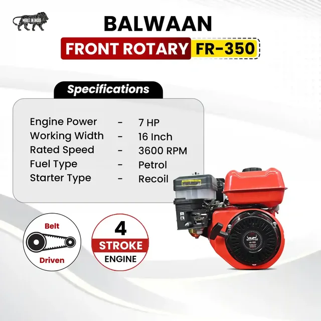 Balwaan Krishi Balwaan FR-350 7HP 4-Stroke Petrol Front Rotary Inter Cultivator & Tiller | Multi-Pulley Drive Technology (MPDT) with High Carbon Blades| MTAK-EN-PO-7058