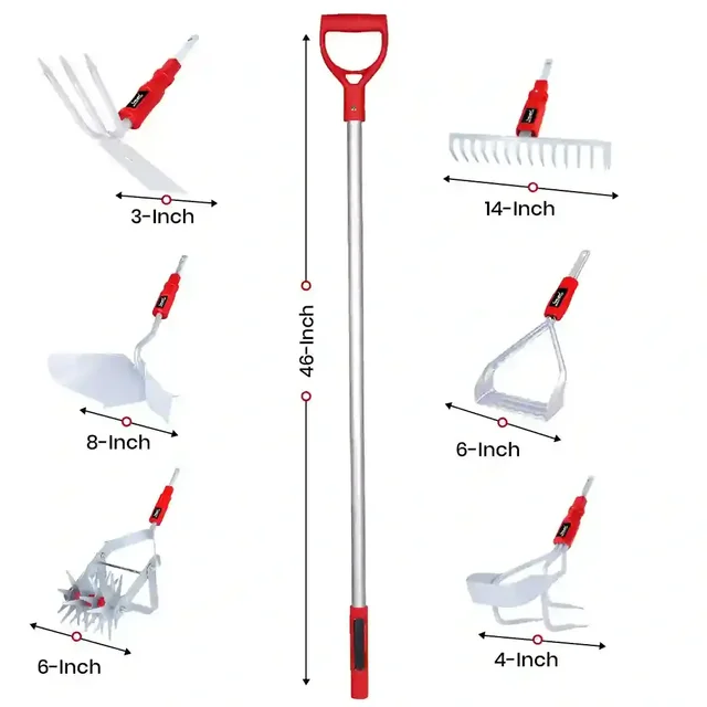 Balwaan Krishi Balwaan GT-701 Garden Tool 7-in-1 Set | 6 Attachments with D-Grip Handle | Multi-Purpose Manual Gardening & Agriculture Tool Kit | Cultivator, Rake, Weeder & Soil Working Tools| MTAK-MA-HA-7331
