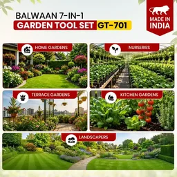 Balwaan Krishi Balwaan GT-701 Garden Tool 7-in-1 Set | 6 Attachments with D-Grip Handle | Multi-Purpose Manual Gardening & Agriculture Tool Kit | Cultivator, Rake, Weeder & Soil Working Tools| MTAK-MA-HA-7331