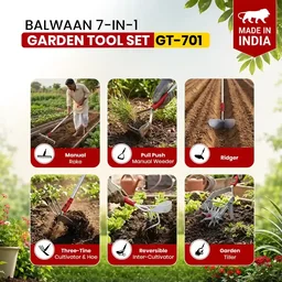 Balwaan Krishi Balwaan GT-701 Garden Tool 7-in-1 Set | 6 Attachments with D-Grip Handle | Multi-Purpose Manual Gardening & Agriculture Tool Kit | Cultivator, Rake, Weeder & Soil Working Tools| MTAK-MA-HA-7331