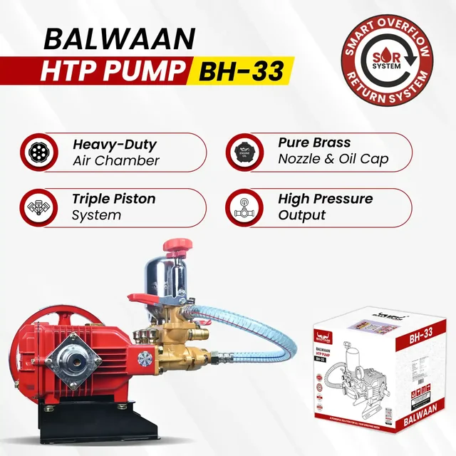 Balwaan Krishi Balwaan BH-33 HTP Pump 2 Mouth 1/2 + 1 Mouth 1/4 with 230mm Aluminium Pulley, Wire Overflow Hose, Suction Hose, Accessories Bag & User Manual - MTAK-SP-HT-7046