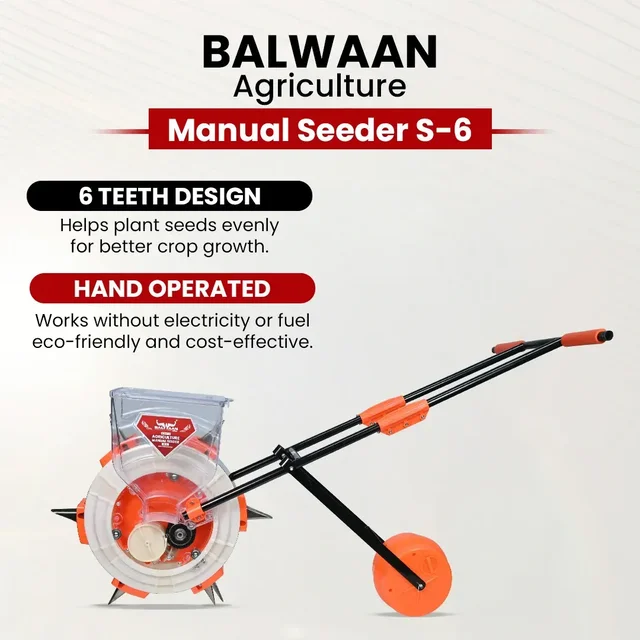 Balwaan Krishi Balwaan S-6 6-Tooth Hand Push Precision Manual Seeder with 8.5cm Adjustable Sowing Depth & 8-Size Roller Set - MTAK-MA-HA-6937