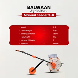 Balwaan Krishi Balwaan S-6 6-Tooth Hand Push Precision Manual Seeder with 8.5cm Adjustable Sowing Depth & 8-Size Roller Set - MTAK-MA-HA-6937