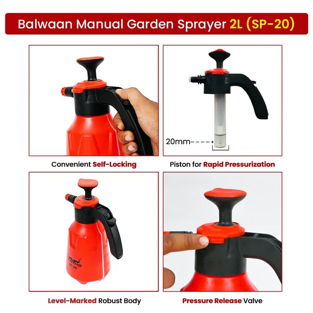 Balwaan Krishi Balwaan SP-20 3-in-1 Garden Sprayer 2 Litre Manual Sprayer with Spray Nozzle, Extendable Spray Lance & Foam Spray Nozzle - MTAK-MA-SP-5591