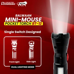 Balwaan Krishi Balwaan Shakti BT-12 Mini-Mouse Pocket Torch | 1W LED Rechargeable Flashlight with 1200mAh Battery & Side Light | Compact Portable LED Torch for Home, Farming, Camping & Emergency Use | MTAK-BA-TO-7017