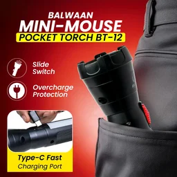 Balwaan Krishi Balwaan Shakti BT-12 Mini-Mouse Pocket Torch | 1W LED Rechargeable Flashlight with 1200mAh Battery & Side Light | Compact Portable LED Torch for Home, Farming, Camping & Emergency Use | MTAK-BA-TO-7017