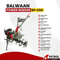 Balwaan Krishi Balwaan BP-650 7HP 4-Stroke Petrol Power Weeder & Cultivator | Tiller with 32 Blades, Disc & Tool Kit| MTAK-EN-PO-5442