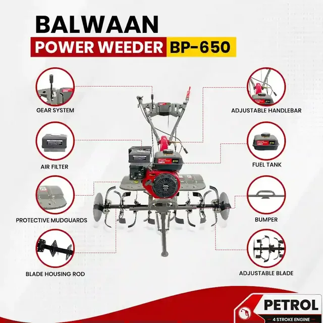 Balwaan Krishi Balwaan BP-650 7HP 4-Stroke Petrol Power Weeder & Cultivator | Tiller with 32 Blades, Disc & Tool Kit| MTAK-EN-PO-5442