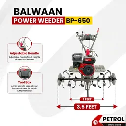 Balwaan Krishi Balwaan BP-650 7HP 4-Stroke Petrol Power Weeder & Cultivator | Tiller with 32 Blades, Disc & Tool Kit| MTAK-EN-PO-5442