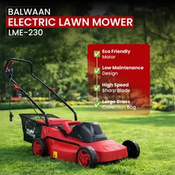 Balwaan Krishi Balwaan LME-230 Electric Lawn Mower 1800W Motor, 16 Inch Cutting Width with Adjustable 25-75mm Height, High Carbon Steel Blade, Grass Catcher & Foldable Handle - MTAK-EL-LA-7060