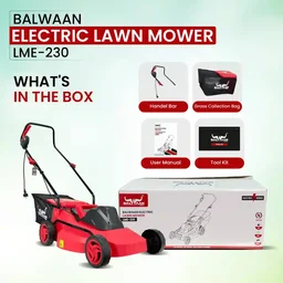 Balwaan Krishi Balwaan LME-230 Electric Lawn Mower 1800W Motor, 16 Inch Cutting Width with Adjustable 25-75mm Height, High Carbon Steel Blade, Grass Catcher & Foldable Handle - MTAK-EL-LA-7060