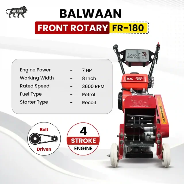 Balwaan Krishi Balwaan BP-700 Red Tiger 7HP 4-Stroke Petrol Power Weeder & Cultivator | Dual Clutch Tiller with 32 Blades, Disc & Euro V Professional Engine | MTAK-EN-PO-716