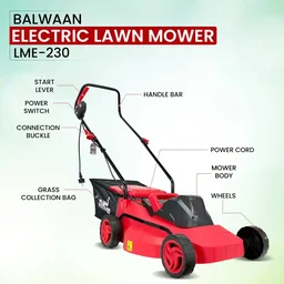 Balwaan Krishi Balwaan LME-230 Electric Lawn Mower 1800W Motor, 16 Inch Cutting Width with Adjustable 25-75mm Height, High Carbon Steel Blade, Grass Catcher & Foldable Handle - MTAK-EL-LA-7060