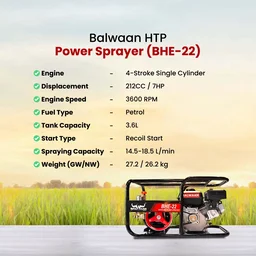Balwaan Krishi Balwaan BHE-22 HTP Pump with BX-212 212cc 4 Stroke Petrol Engine, Powerful Agricultural Sprayer Pump with Tool Kit , Gun & Hose Pipe Not Included - MTAK-EN-PO-5396