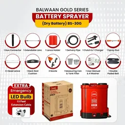 Balwaan Krishi Balwaan BS-30G Gold Series Battery Sprayer with 12x12 Heavy Battery, 4 Nozzles, Extendable Lance, Gun, 3-Way Lance, LED Bulb, Digital Voltmeter & User Manual - MTAK-BA-SP-5488