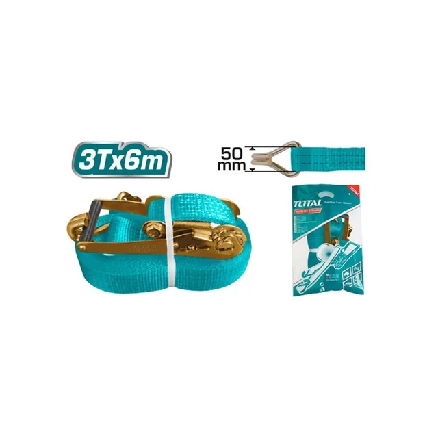 Total Tools TOTAL TOOLS 3T Ratchet Strap (6m Length, 50mm Width) with Ratchet Mechanism and Double J-Hooks - THTRS3061