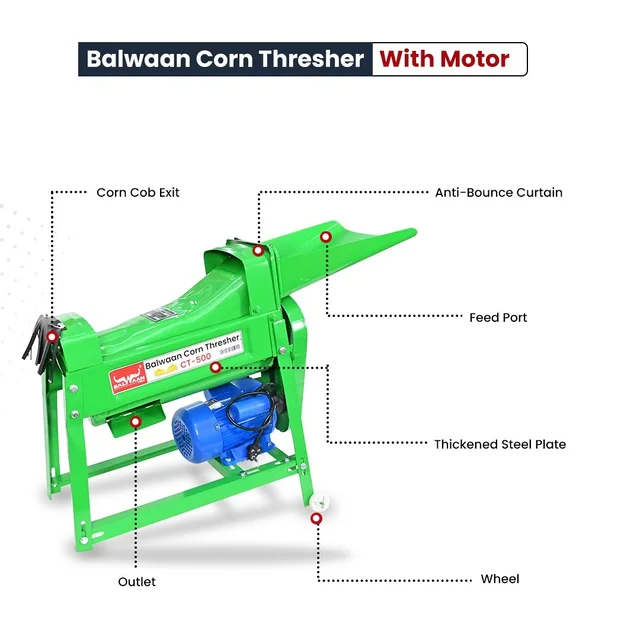 Balwaan Krishi Balwaan CT-500 Corn Thresher With 1.3 HP Motor | 2800 Rpm Motor Operated Maize & Corn Threshing Machine | Single Roller Agricultural Thresher For Efficient Corn & Grain Separation | With User Manual | MTAK-EL-CO-5485