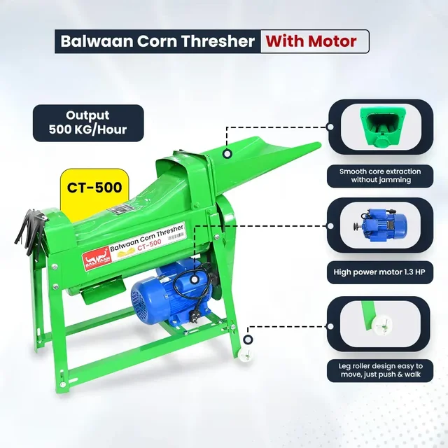 Balwaan Krishi Balwaan CT-500 Corn Thresher With 1.3 HP Motor | 2800 Rpm Motor Operated Maize & Corn Threshing Machine | Single Roller Agricultural Thresher For Efficient Corn & Grain Separation | With User Manual | MTAK-EL-CO-5485