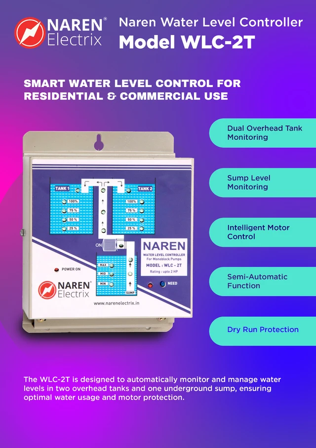 NAREN Electrix l Water level Controllers l Monoblock , Open Well Pumps l WLC-2T Mono (For 2 Tanks) - SKU - 47642261