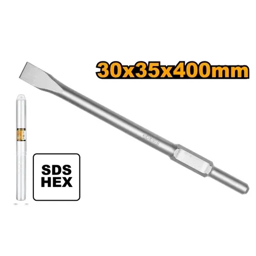 INGCO DBC03440012 Hex Flat Chisel 30x400x35mm | Wear Resistant | Concrete, Brick & Cement Chisel