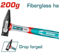 Total Tools TOTAL TOOLS Machinist Hammer 200g, Drop-Forged 45# Carbon Steel Head, Heat-Treated, Three-Color Fiberglass Handle � THMH62200