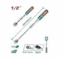 Total Tools TOTAL TOOLS 1/2" 72T Extendable Ratchet Wrench (Length: 340-450mm) in Heat-Treated Cr-V and CrMo Steel with Chrome-Plated Finish and Plastic Hanger - THT106128L