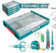 Total Tools TOTAL TOOLS 29-Piece Household Tool Set (Combination & Diagonal Pliers, Adjustable Wrench, Voltage Tester, 3M Tape Measure, Utility Knife, Scissors, Magnetic Shank, 20 Screwdriver Bits, and Spirit Level) in Stackable Plastic Box - THKTV02H291